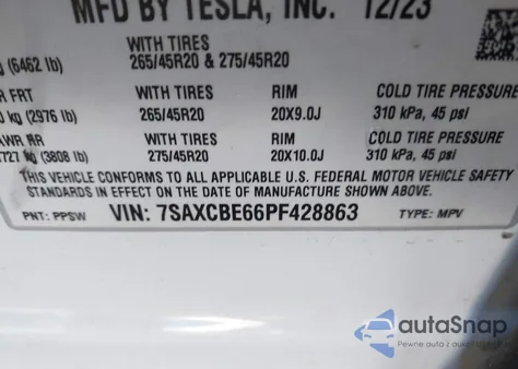 2023 Tesla Model X Plaid Tri Motor All-Wheel Drive z USA, uszkodzony, nr VIN 7SAXCBE66PF428863
